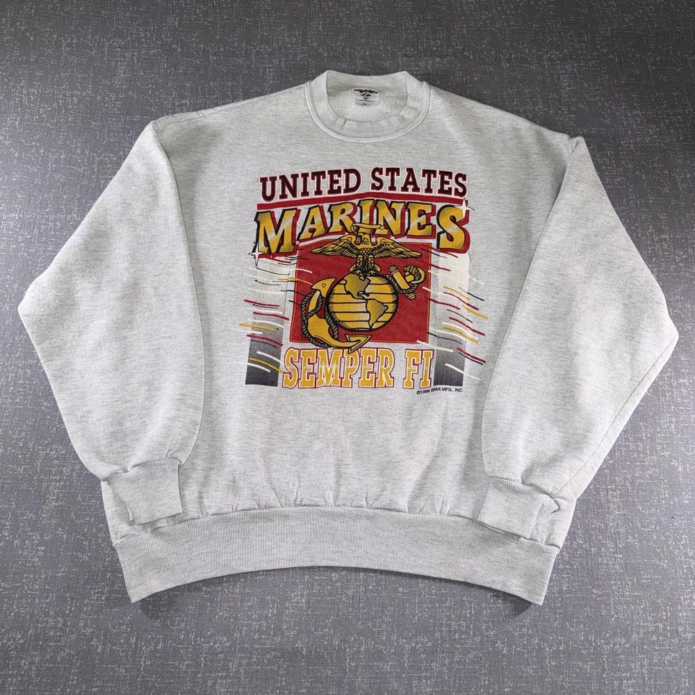 Vintage Jerzees Sweatshirt Mens XL Gray US Marines Semper Fi Fleece USA 90s